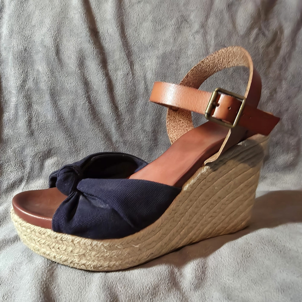 MIA Navy and Tan Wedge Sandals